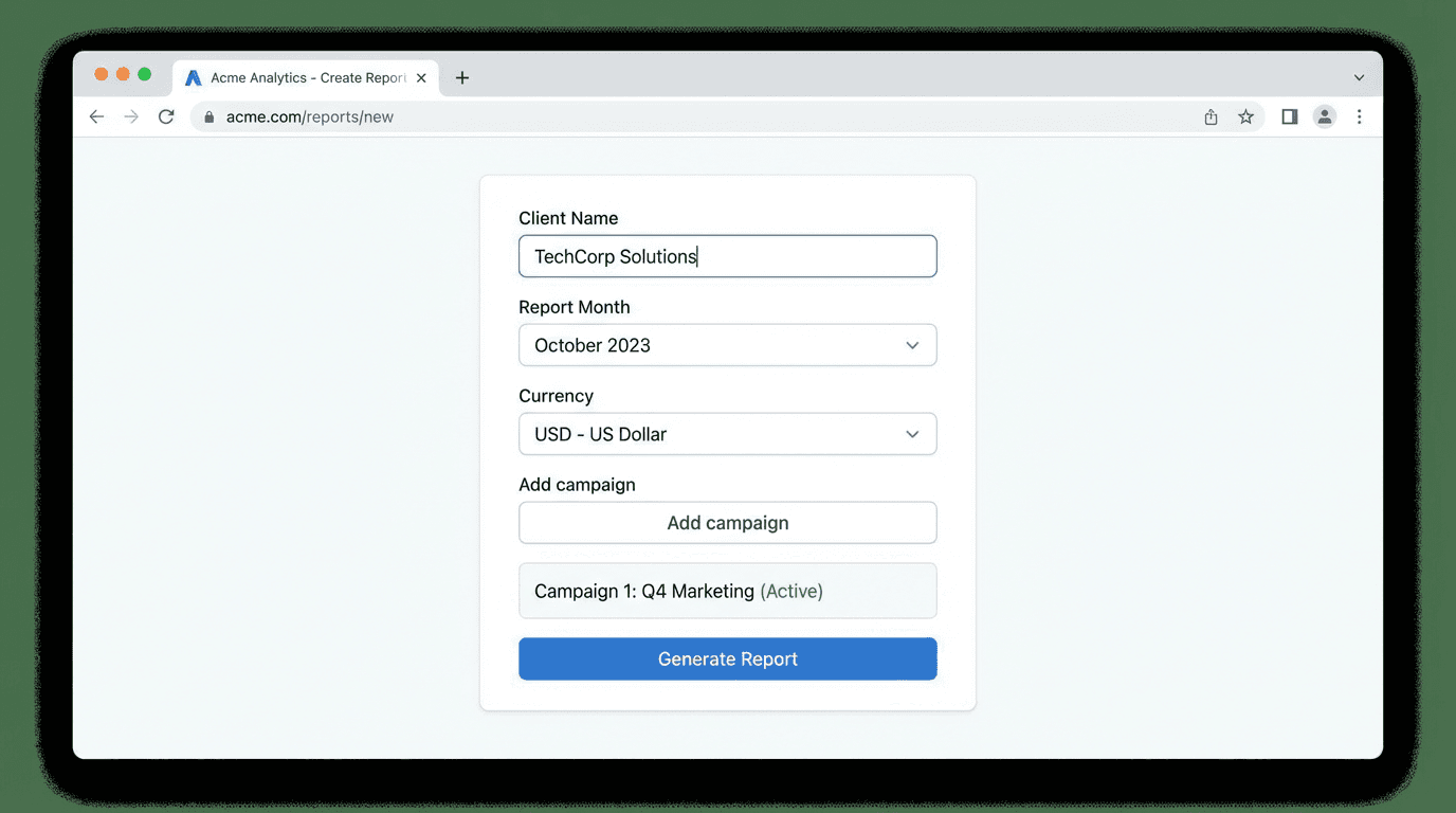2. Add client & period